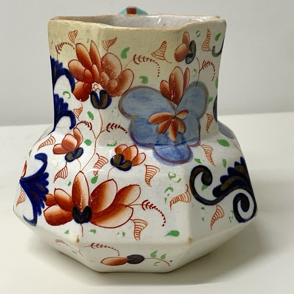 19th Century Antique Gaudy Welsh Eryri Pattern Human Faced Snake Handle Pitcher - Picture 8 of 16